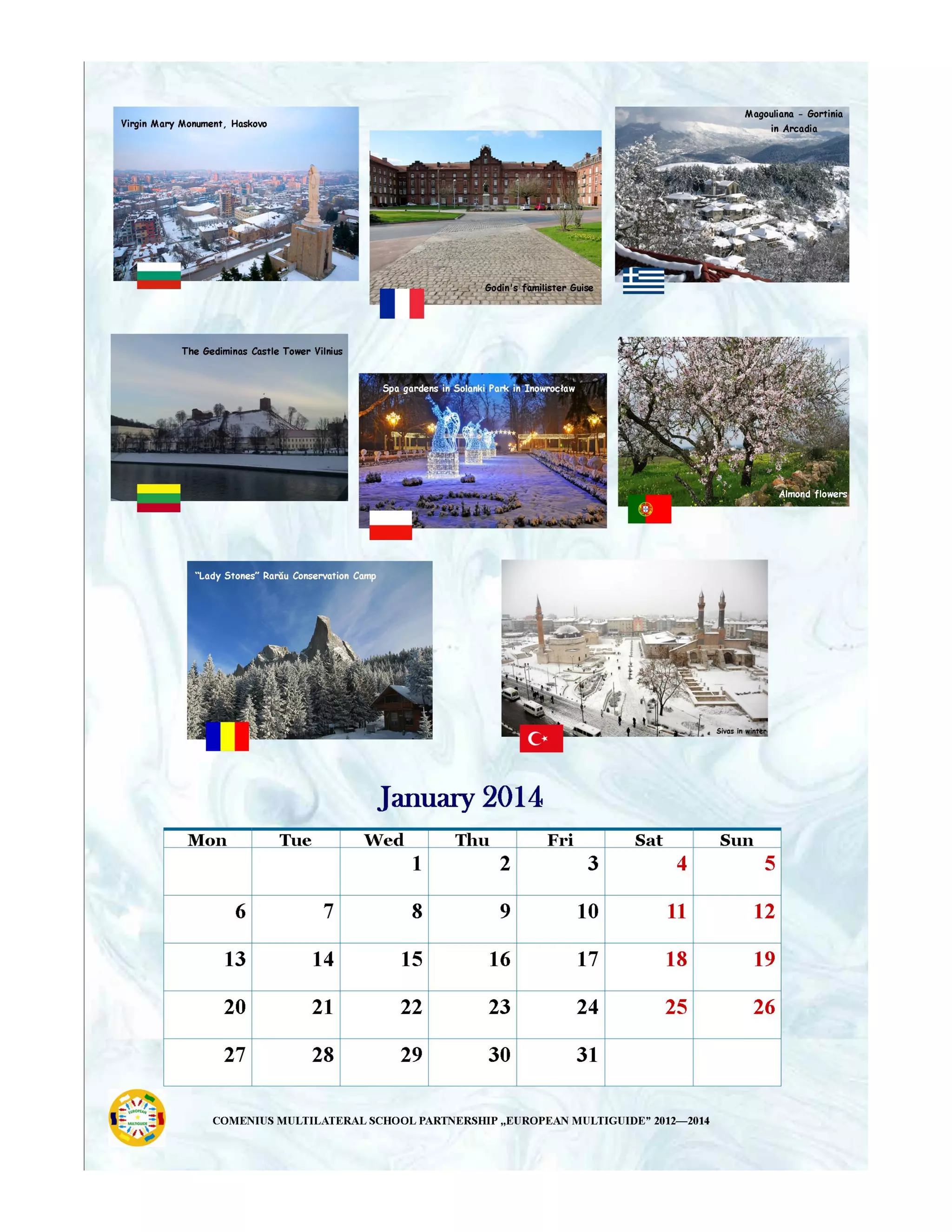 Calendar promoting the main tourist attractions in each region of partners in project