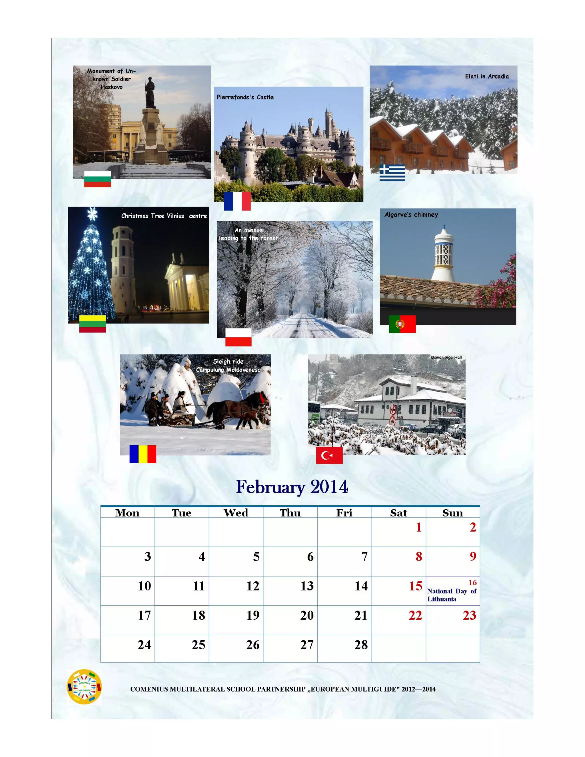 Calendar promoting the main tourist attractions in each region of partners in project