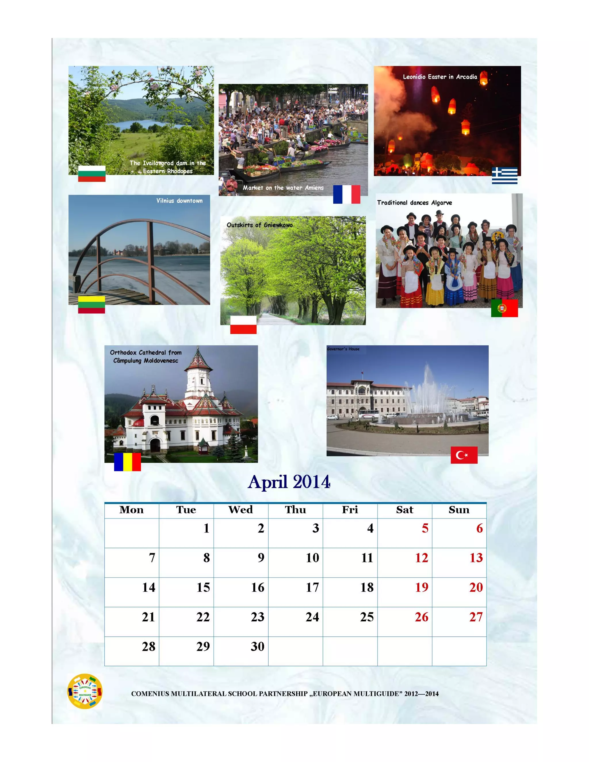 Calendar promoting the main tourist attractions in each region of partners in project