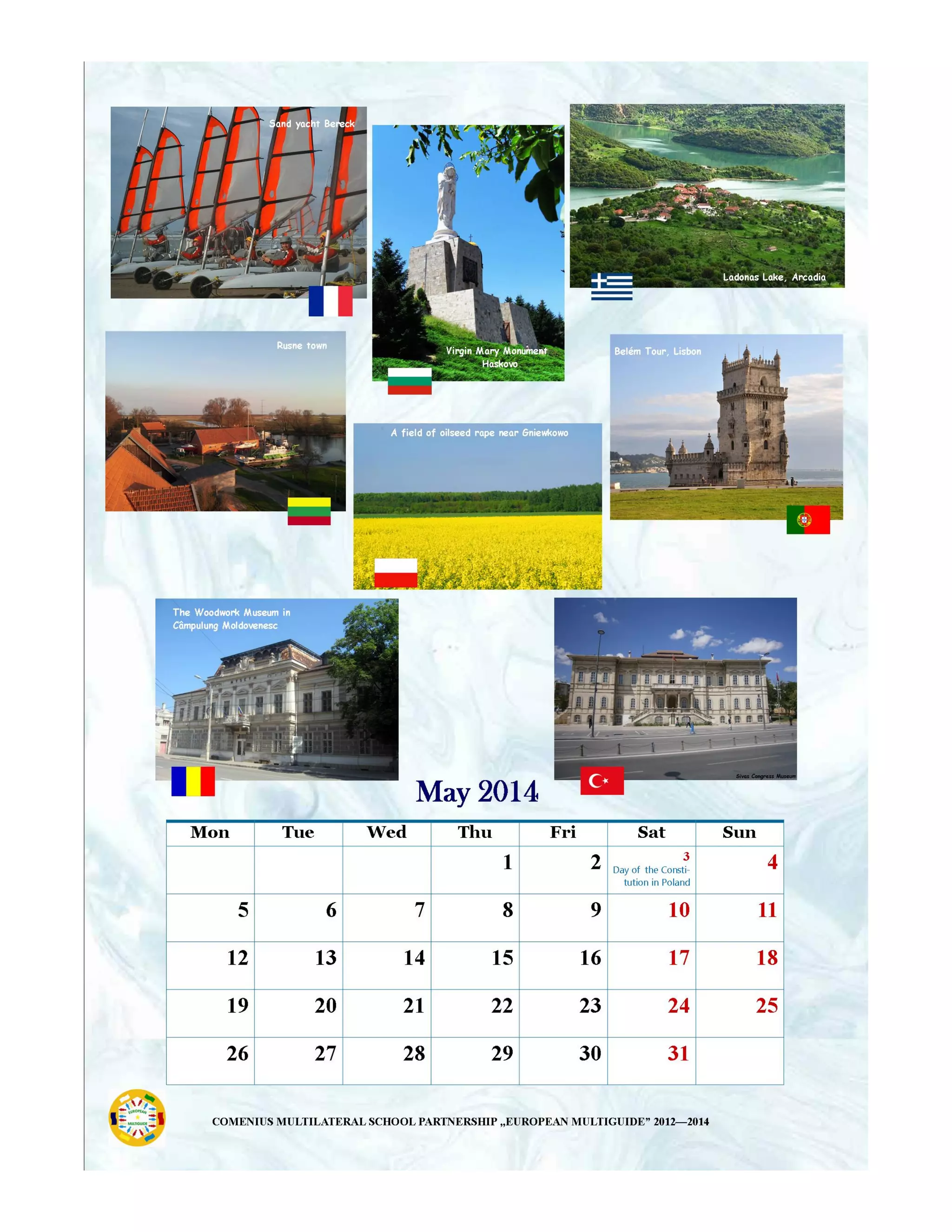 Calendar promoting the main tourist attractions in each region of partners in project