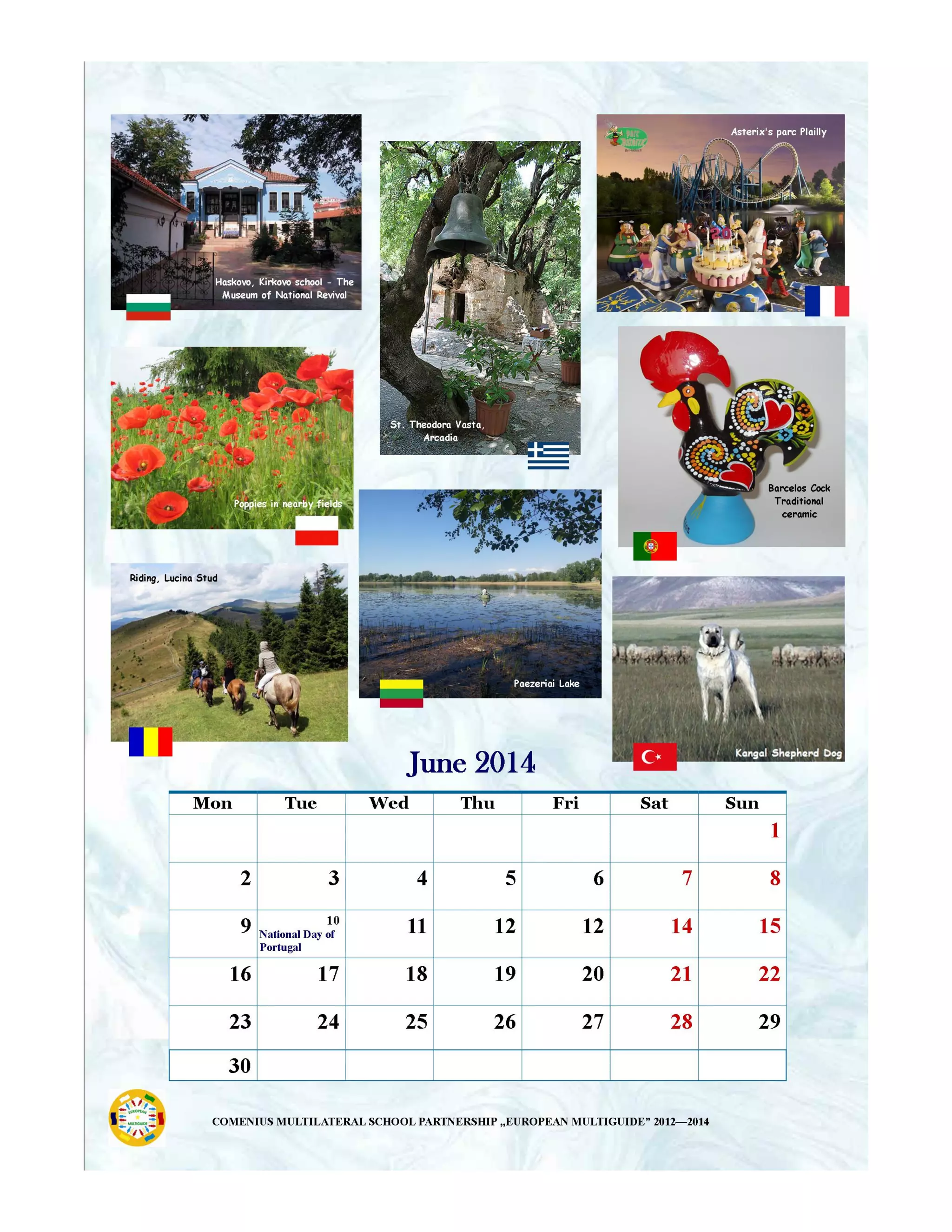 Calendar promoting the main tourist attractions in each region of partners in project
