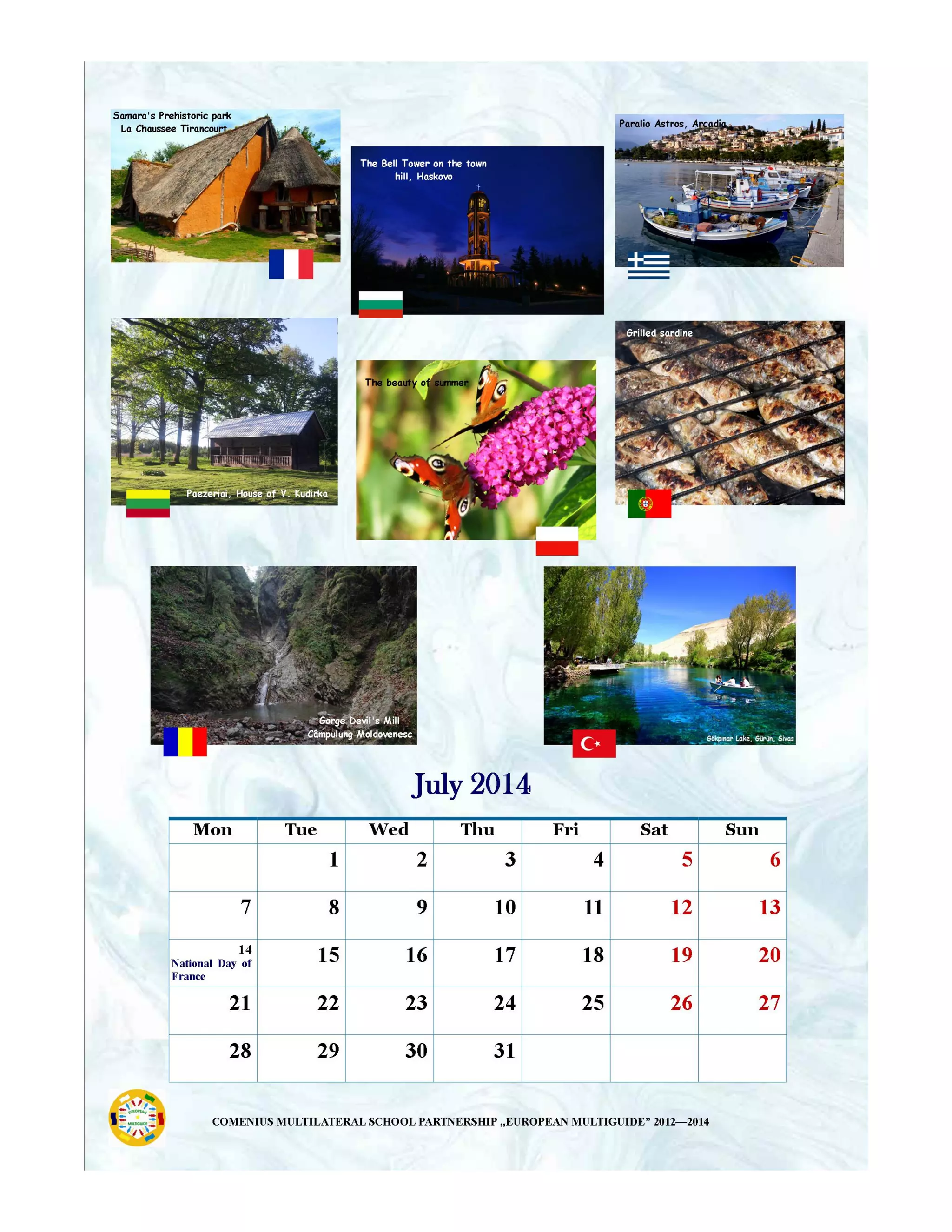 Calendar promoting the main tourist attractions in each region of partners in project