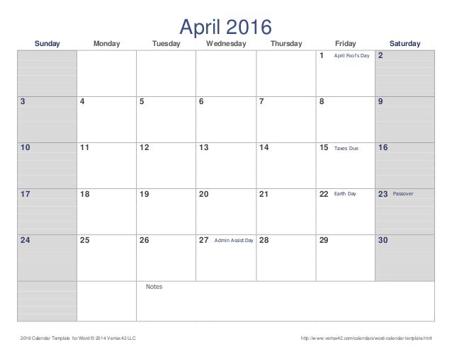 calendar 2016