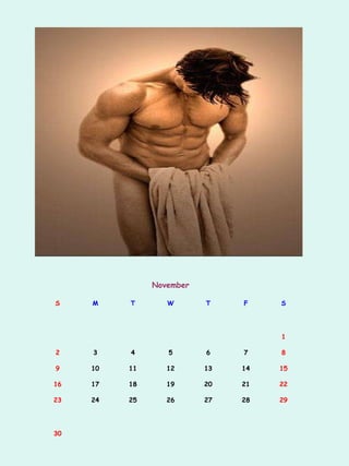 November

S    M    T       W       T    F    S




                                    1

2    3    4       5       6    7    8

9    10   11      12      13   14   15

16   17   18      19      20   21   22

23   24   25      26      27   28   29




30
 