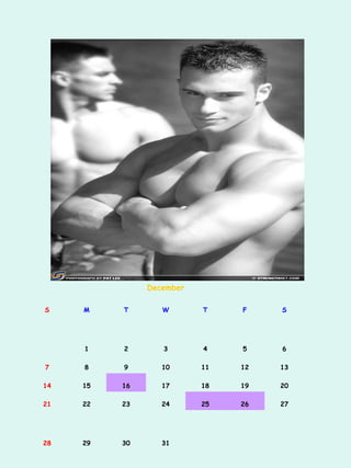 December

S    M    T       W       T    F    S




     1    2       3       4    5    6

7    8    9       10      11   12   13

14   15   16      17      18   19   20

21   22   23      24      25   26   27




28   29   30      31
 