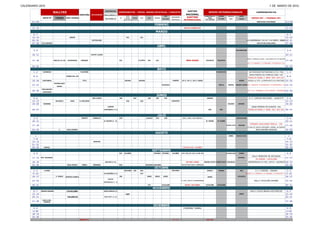 CALENDARIO 2010                                                                                                                                                                                                                                                                                                                 -1 DE MARZO DE 2010-
                                                                                                  HISTORICOS                                                                                                        KARTING
                                  RALLYES                                                                              CAMPEONATOS - COPAS- SERIES ESTATALES / CIRCUITO                                                                          SERIES INTERNACIONALES                                          CAMPEONATOS FIA
                                                                   MONTAÑA       AUTOCROSS       REGULARIDAD (1)                                                                                                  NACIONAL
                                                                                                                                COPA                                                MINI                                                     EUROPEAN F3      INTERN.     EUROCUP         SUPER
                    ASFALTO        TIERRA         TODO TERRENO                                                          GT     ESPAÑA      CAMION    CLIO       SEAT    PEUGEOT
                                                                                                                                                                                              OPEN ESPAÑA         KARTING                        OPEN                                                      SERIES INT. / PRUEBAS INT.
                                                                                                  VELOCIDAD (2)                                                                   CHALLENGE                                                                   GT OPEN       SEAT          LEAGUE
                                                                                                                             RESISTENCIA                                                      PROPTOTIPOS      INTERNACIONAL                  CTO. ESPAÑA
      28-31 ENE                                                                                                                                                                                                                                                                                                   MONTECARLO HISTORIQUE              28-31 ENE

                                                                                                                                                                        FEBRERO
       13--14                                                                                                                                                                                                   ROTAX-CAMPILLOS                                                                                                                      13--14
                                                                                                                                                                         MARZO
        6--7                                                                                                                                                                                                                                                                                                                                          6--7
       13--14                                         SERON                                                                     VAL                  VAL                                                                                                                                                                                             13--14
       20--21                                                                     MOTORLAND                                                                                                                                                                                                           6 H. HISTORICOS / 4 H. GT / 4 H. PROTO - JARAMA20--21
       27--28     VILLAJOIOSA                                                                                                                                                                                                                                                                                     RALLYE ISLA MALLORCA               27--28
                                                                                                                                                                           ABRIL
        3--4                                                                                                                                                                                                                                                                           SILVERSTONE                                                       3--4

       10--11                                                                    CIUTAT LLEIDA                                                                                                                                                                                                                                                       10--11

                                                                                                                                                                                                                                                                                                      BIDA A UBRIQUE (COPA- CHALLENGE FIA DE MONTAÑ
       17--18                     HUELVA LA LUZ    ALMANZORA        UBRIQUE                                            VAL                          ALCAÑIZ     VAL      VAL                                      WSK-ZUERA                   VALENCIA       VALENCIA                                                                                17--18
                                                                                                                                                                                                                                                                                                      AULT 2.0 /RENAULT 3.5 /MEGANE / F4 EUROCUP- ALCA

       24--25                                                                                                                                                                                                                                                                                                                                        24--25
                                                                                                                                                                           MAYO
        1--2        CANARIAS                                        FALPERRA                                                                                                                                                                                NURBURGRING                                 AUTOCROSS MOTORLAND (CTO. FIA)                   1--2
                                                                                                                                                                                                                                                                                                         GRAN PREMIO DE FORMULA UNO- CAT
        8--9                                      TIERRA DEL CID                                                                                                                                                                                                                                                                                         8--9
                                                                                                                                                                                                                                                                                                       PORSCHE MOBIL-F. BMW- GP3- GP2-CAT
       15--16      CANTABRIA                                          FITO                                                    JARAMA                JARAMA                                     JARAMA        KF-3 / KF-2 / KZ-2- ZUERA                                                    ASSEN        SUBIDA AL FITO (CAMPEONATO FIA MONTAÑA)       15--16
                                  POZOBLANCO
       22--23                                                                                                                                                                     VALENCIA                                                                    IMOLA       MONZA     MAGNY COURS
                                                                                                                                                                                                                                                                                              DTM - PORSCHE- VOLKSWAGEN- F3 EUROSERIES / VA          22--23
                                     DOBLE

                   RIAS BAIXAS
       29--30                                                                                                                                                                                                                                                                                         DE V- GT- TOURING/ V DE V PROTO - MOTORLAN29--30
                   VODAFONE

                                                                                                                                                                          JUNIO
        5--6                                                                      ARA LLEIDA                           JAR                  ALB                 JAR       JAR       JAR                                                        JARAMA                                                   G. P. CAMION NACIONES - ALBACETE              5--6
       12--13                       GUIJUELO          JAEN         S. EMILIANO                                                  ALB                  ALB                                      ALBACETE                                                                                                                                               12--13
       19--20       OURENSE                                                                                                                                                                                                                                               ZOLDER         JARAMA                                                      19--20
                                                                                                      LEGEND                                                                                                                                                                                               GRAN PREMIO DE EUROPA- VAL
       26--27                                                                                    CANTABRIA (1-2)                                                                                                                                 SPA           SPA                                     PORSCHE MOBIL-F. BMW- GP3- GP2-VAL 26--27


                                                                                                                                                                           JULIO
        3--4                                                         ARRATE        CARBALLO                            ALB                                    ALGARVE    ALB        ALB                       ALEV. / CAD./ X-30- CARTAYA                                              OSCHERSLEBEN                                                      3--4
       10--11                                                                                    R. AVILES (1 - 2)                                                                                                                            M. COURS       M. COURS                                                                                10--11
                                                                                                                                                                                                                                                                                                         FERRARI CHALLENGE PIRELLI - VAL
       17--18                                                                                                                                                                                                                                                           BRANDS HATCH     ZOLDER                                                      17--18
                                                                                                                                                                                                                                                                                                      CO RALLYE VASCO NAVARRO- ENERG. ALTERNATI
       24--25                          X           BAJA ESPAÑA                                                                                                                                                                                                                                                  BAJA ESPAÑA ARAGON                   24--25
                                                                                                                                                                         AGOSTO
         1                                                                                                                                                                                                                                                                 BRNO        BRANDS HATCH                                                    1
        7--8                                                                                                                                                                                                                                                                                                                                          7--8
       14--15                                                                      ARTEIXO                                                                                                                                                                                                                                                           14--15
       21--22                                                                                                                                                                                                                                                                                                                                        21--22
       28--29        FERROL                                                                                                                                                                                   CIK FIA U-18 / ALCAÑIZ                                                                                                                 28--29
                                                                                                                                                                       SEPTIEMBRE
        4--5                                                                                                           EST   ALCAÑIZ                                    ESTORIL   ESTORIL     ALCAÑIZ       ALEV./CAD./KF-3/KF-2-A.DEL RIO                              OSCHERSLEBEN      ADRIA                                                          4--5
                                                                                                                                                                                                                                                                                                            RALLY PRINCIPE DE ASTURIAS
       11--12     PPE. ASTURIAS                                                                                                                                                                                                                                                          ESTORIL                                                     11--12
                                                                                                                                                                                                                                                                                                                24 HORAS - CATALUÑA
       18--19                                                                                     GALICIA (1-2)                                                                                                   CIK WKC- ZUERA             BRAND HATCH BRAND HATCH VALENCIA                          CAMPEONATO F2 FIA / WTCC- VALENCIA 18--19
       25--26                                      BAJA AFRICA       DENIA         MIRANDA                             NAV                                    NAVARRA NAVARRA                               CAD./KF-3/KF-2/KZ-2- CAMPILLOS                                                                                                           25--26
                                                                                                                                                                        OCTUBRE
        2--3         LLANES                                                                                                  NAVARRA        JAR      NAV                                      NAVARRA                                          MONZA          MONZA                        SPA                  G. P. CAMION - JARAMA                    2--3
        9--10                                                                                    II R.ESPAÑA (1-2)                                   CAT                                                                                                                                           RENAULT 2.0 /RENAULT 3.5 /MEGANE / F4 EUROCUP- CA 9--10

       16--17                       X- DOBLE      MONTES CUENCA                                                        JER                                     JEREZ     JEREZ     JEREZ                                                        JEREZ                                   VALENCIA                                                     16--17
                                                                                                      MONTES
       23--24                                                                                                                                                                                               F-3 /KF-2 /KZ-2/ X-30-MOTORLAN                                                                     RALLY CATALUÑA ESPAÑA                 23--24
                                                                                                 UNIVERSALES (1 - 2)

       30--31                                                                                                                                                   CAT               CATALUÑA                       ROTAX CUP-ZUERA              CATALUÑA      CATALUÑA                                                                                 30--31
                                                                                                                                                                        NOVIEMBRE
        6--7      SIERRA MORENA                    CATALUÑA                                      COSTA BRAVA (1)                                                                                                                                                                                          RALLY COSTA BRAVA HISTORICOS                6--7
       13--14                                                                                                                  CAT                                                                                                                                                        JEREZ                                                      13--14
       20--21                                      VALENCIA                                      VASCO NAV. (1) (2)                                                                                                                                                                                                                                  20--21
                   RACE-COM.
       27--28       MADRID                                                                                                                                                                                                                                                                                                                           27--28

                                                                                                                                                                        DICIEMBRE
        4--5                                                                                                                                                                                                  C.CAMPEONES - VENDRELL                                                                                                                      4--5
       11-dic                                                                                                                                                                                                                                                                                                                                            11-dic
       18--19                                                                                                                                                                                                                                                                                                                                        18--19
       25--26                                                                                                                                                                                                                                                                                                                                        25--26
                                                                   HASTA 8                                                                                                                     MAS UNA                                         MAS UNA
 