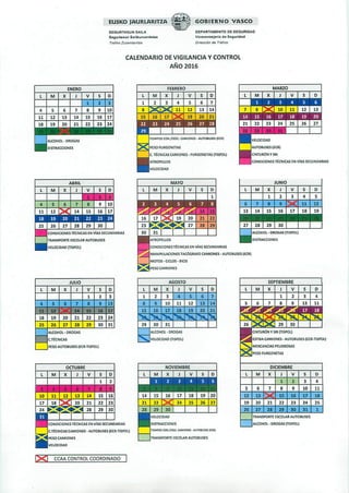 Calendario de Vigilancia y Control. Año 2016