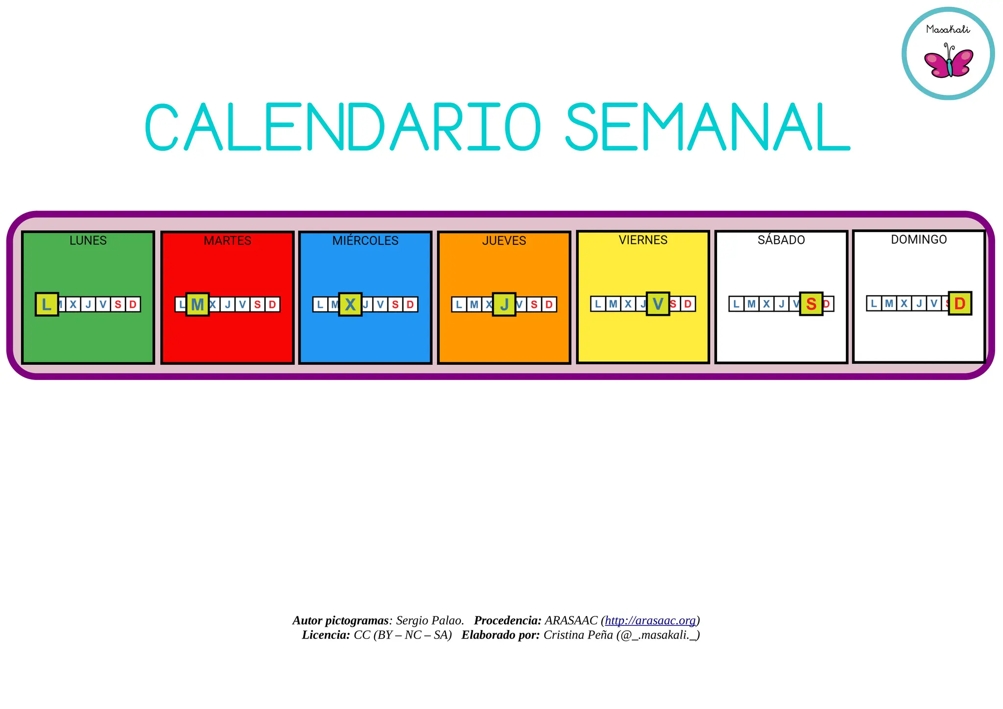 Calendario con pictogramas adaptado Arasaacc | PDF