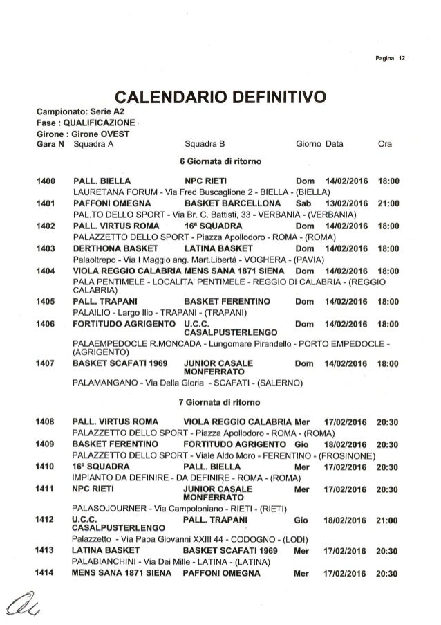 Basket. Calendario A2 Girone Ovest stagione 20152016 Basket. Calendario A2 Girone Ovest stagione 20152016