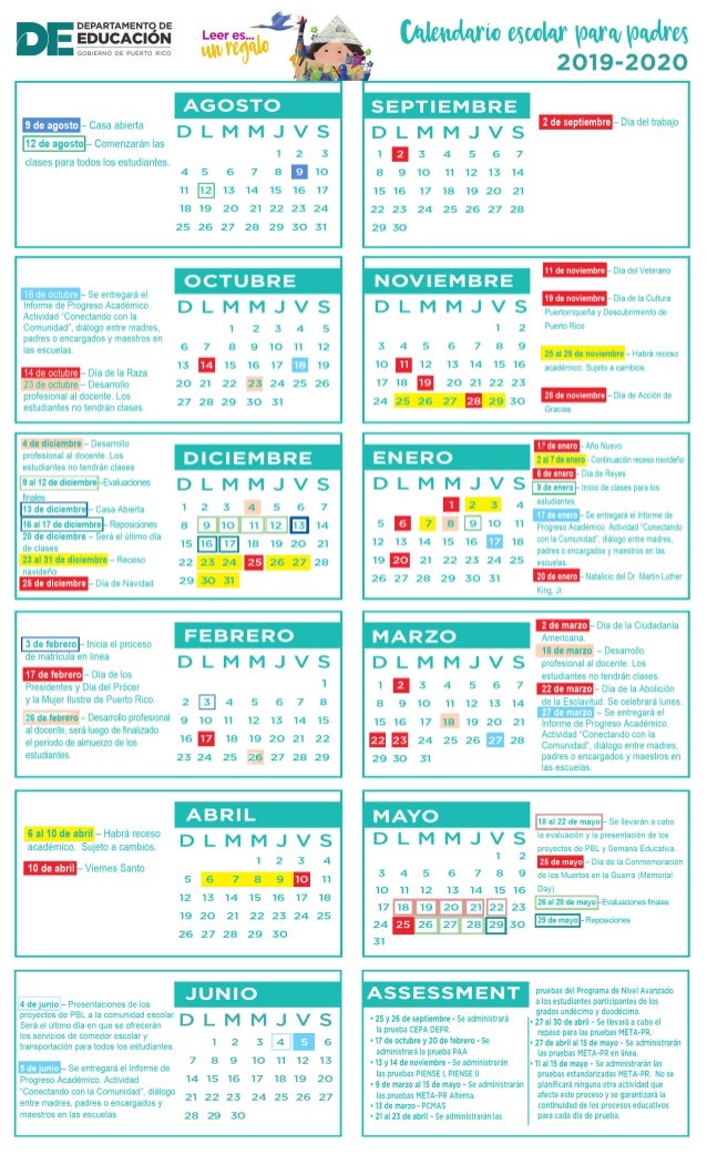 Calendario Escolar Padres 2019 2020
