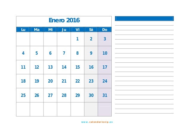 Calendario Mensual 2016 calendario vip