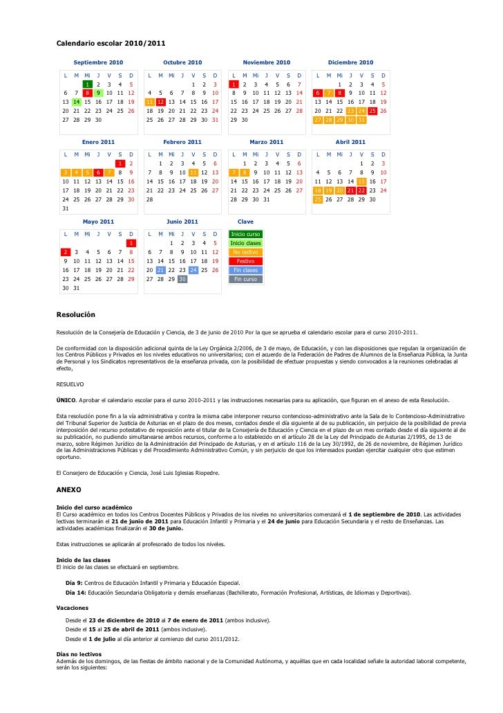 Calendario Educastur 2010 2011 educastur calendario escolar