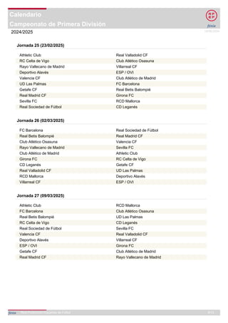 Calendario de LaLiga 2024/2025 de Primera División | PDF