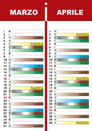 Calendario Raccolta Differenziata 2009