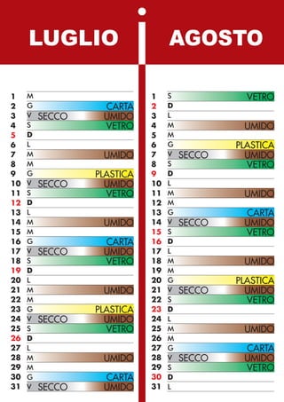 Calendario Raccolta Differenziata 2009