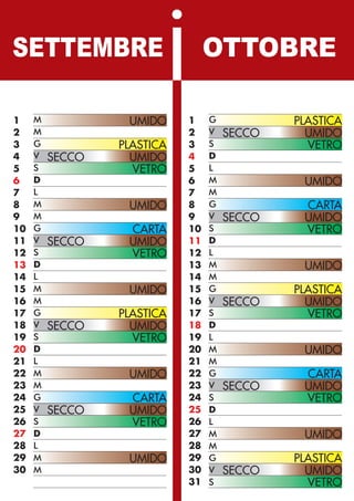 Calendario Raccolta Differenziata 2009