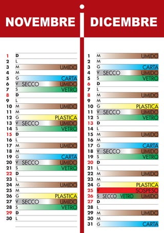 Calendario Raccolta Differenziata 2009