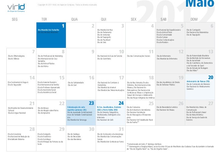 Calendário 2012 de Datas Comemorativas para campanhas sazonais