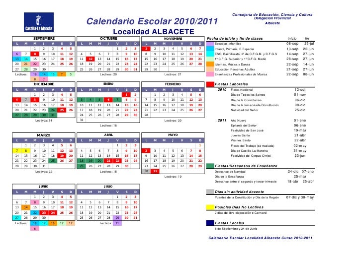 Calendario Escolar 2010 2011 Albacete Capital calendario escolar de albacete