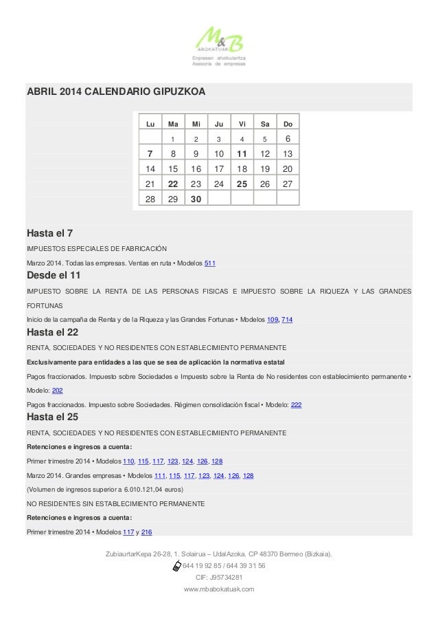 Calendario Fiscal Abril 2014 Gipuzkoa calendario fiscal guipuzcoa