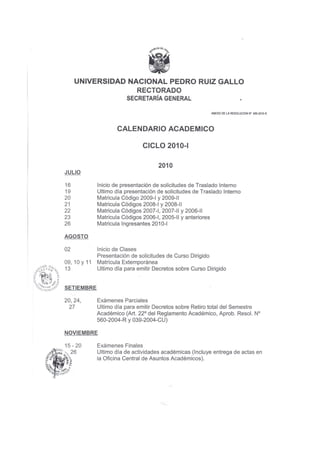 Calendario academico 2010 - I // UNPRG