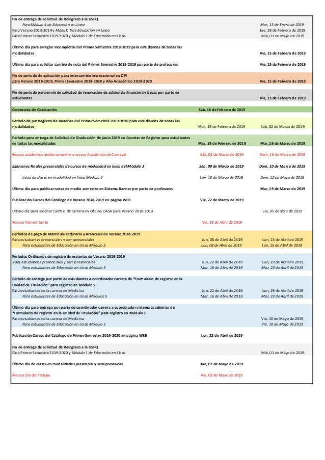 Calendario Academico Ano Academico 2017 2018 calendario academico usfq 2021