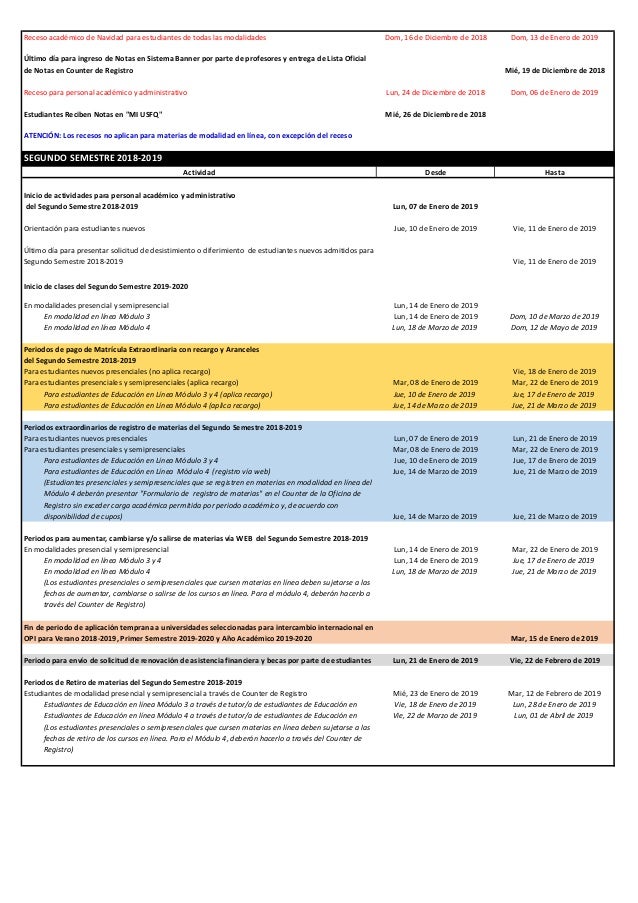 Calendario Academico Ano Academico 2017 2018 calendario academico usfq 2021