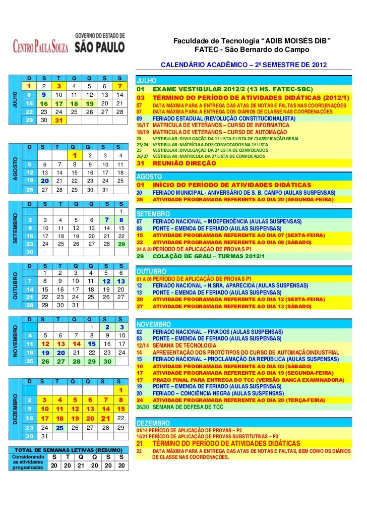 Calendario academico fatec sbc