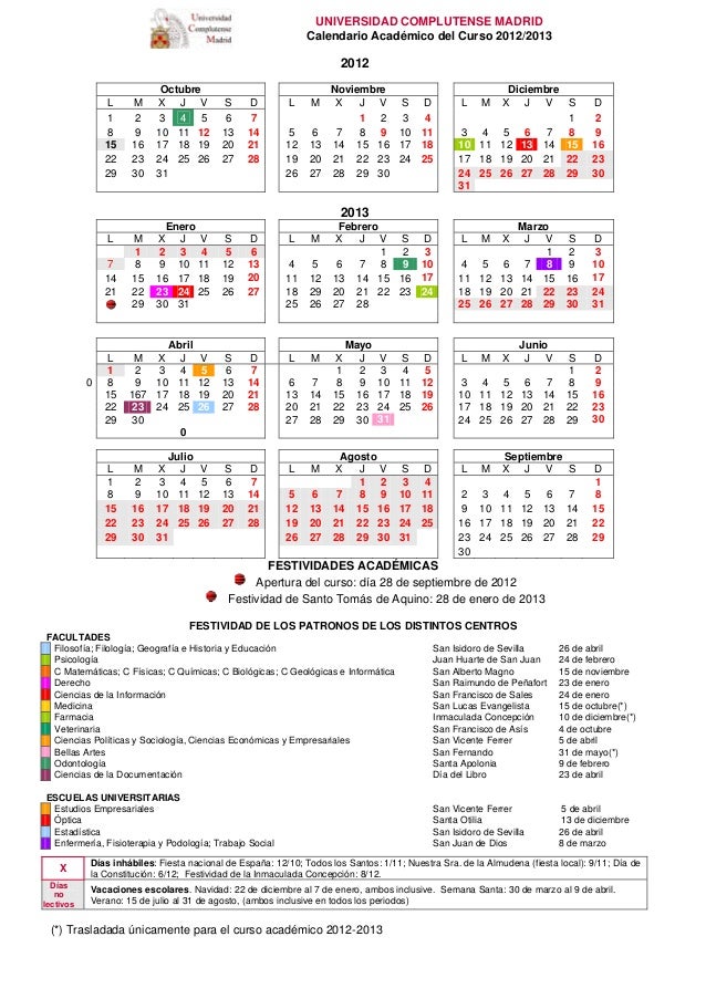 Calendario Academico 2012 2013 calendario escolar universidad complutense