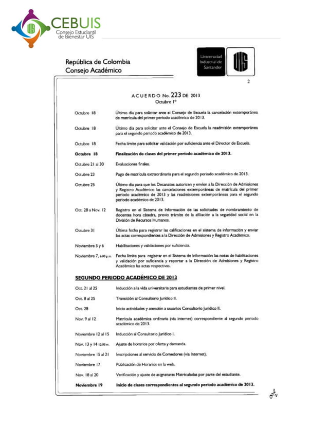 Calendario académico definitivo UIS PDF Descarga Gratuita