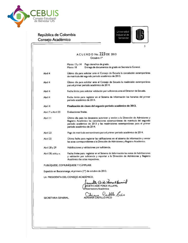 Calendario académico definitivo UIS PDF Descarga Gratuita