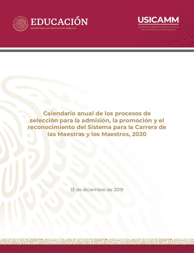 Calendario anual de los procesos de
selección para la admisión, la promoción y el
reconocimiento del Sistema para la Carre...