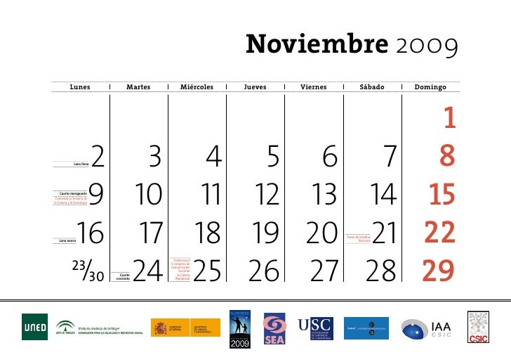 Calendario Astronomas calendario noviembre 1999