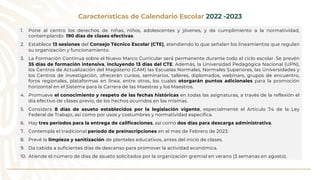 Características de Calendario Escolar 2022 -2023
1. Pone al centro los derechos de niñas, niños, adolescentes y jóvenes, y...