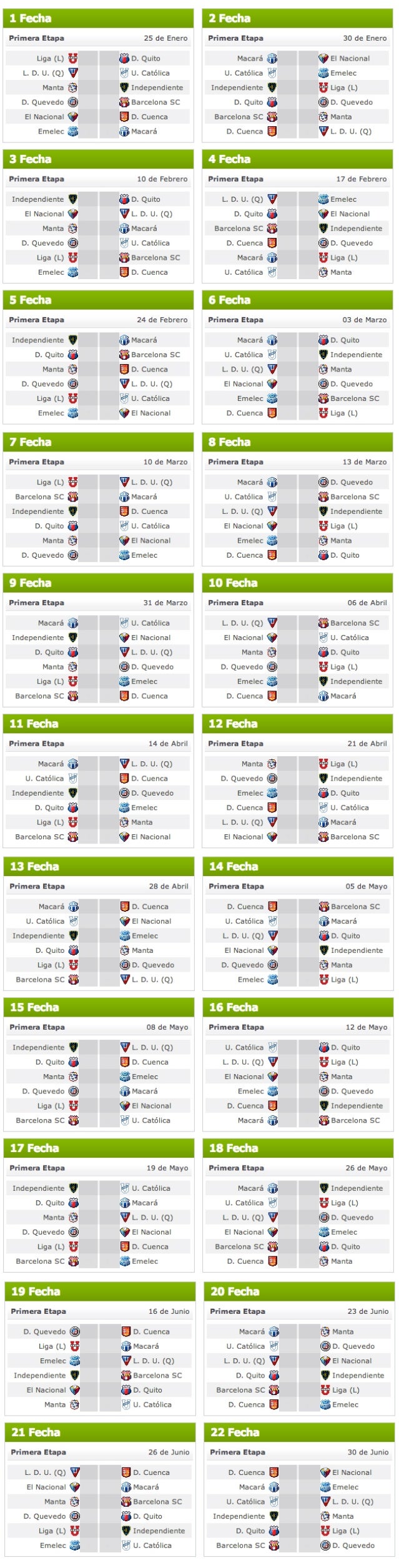 Calendario campeonato ecuatoriano 2013