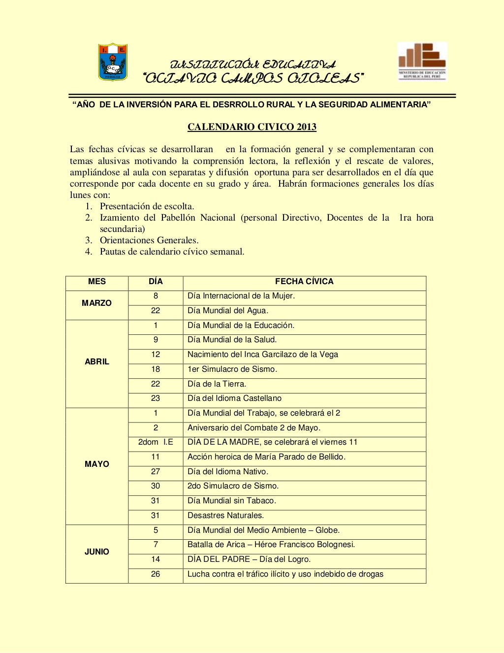 Calendario civico escolar