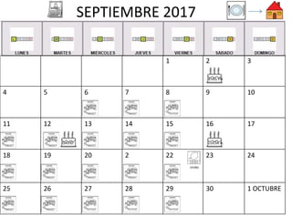 SEPTIEMBRE 2017
1 2 3
4 5 6 7 8 9 10
11 12 13 14 15 16 17
18 19 20 2 22 23 24
25 26 27 28 29 30 1 OCTUBRE
DAVID
OTOÑO
EVELYN
LUCÍA A.
 