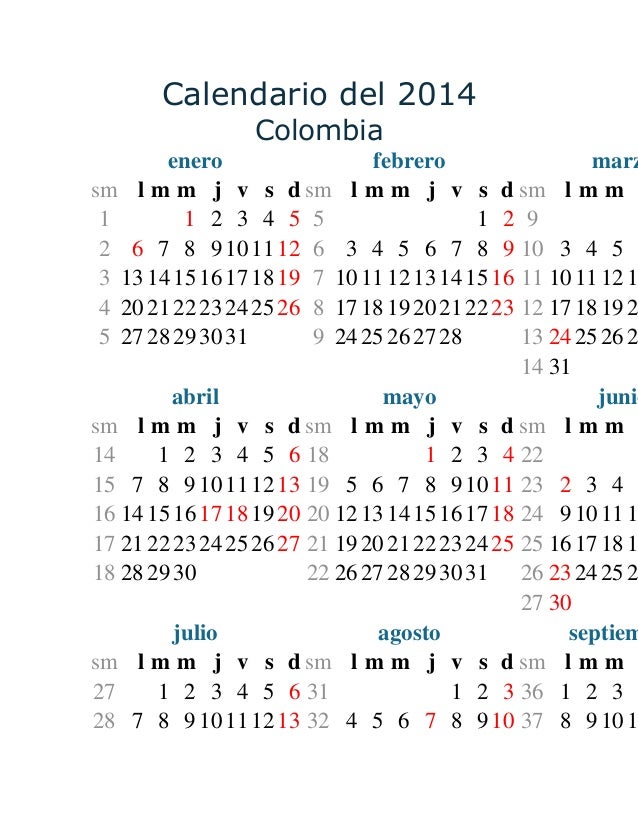 Calendario del 2014