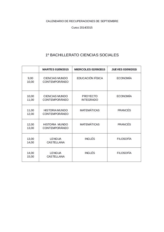 calendario de recuperaciones de septiembre 2015 calendario septiembre 2014