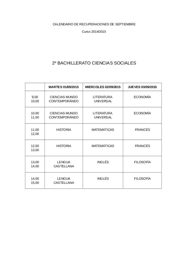 calendario de recuperaciones de septiembre 2015 calendario septiembre 2015