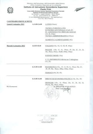 Calendario delle prove di recupero settembre 2012