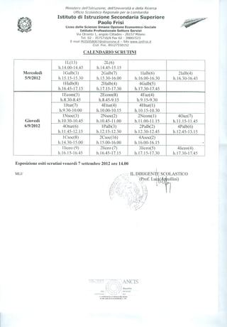 Calendario delle prove di recupero settembre 2012