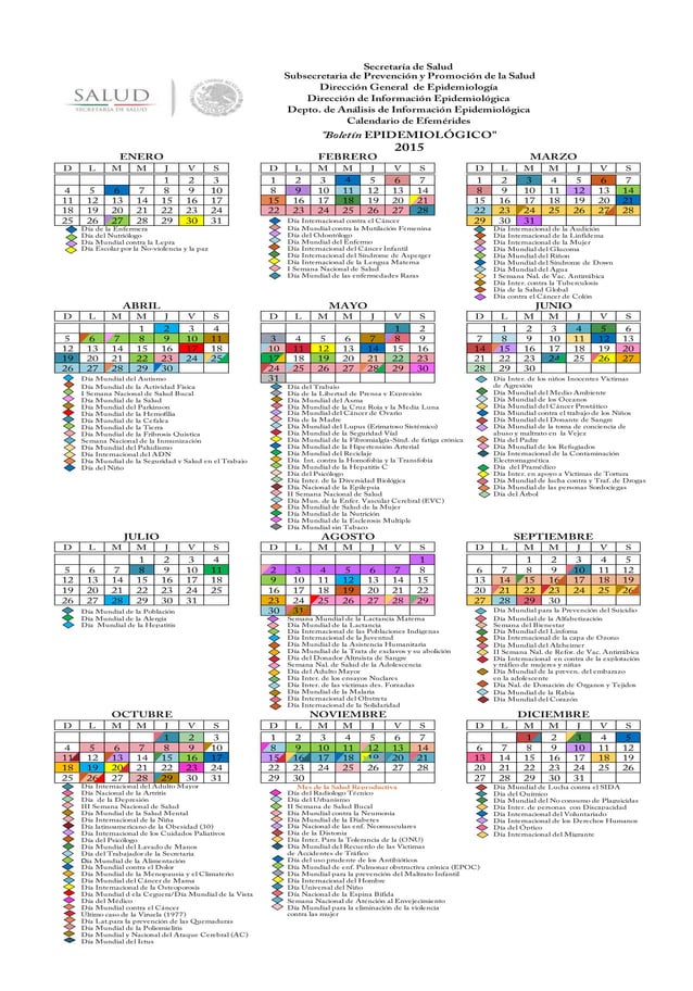 Calendario epidemiologico y de efemerides Mexico 2015 PDF