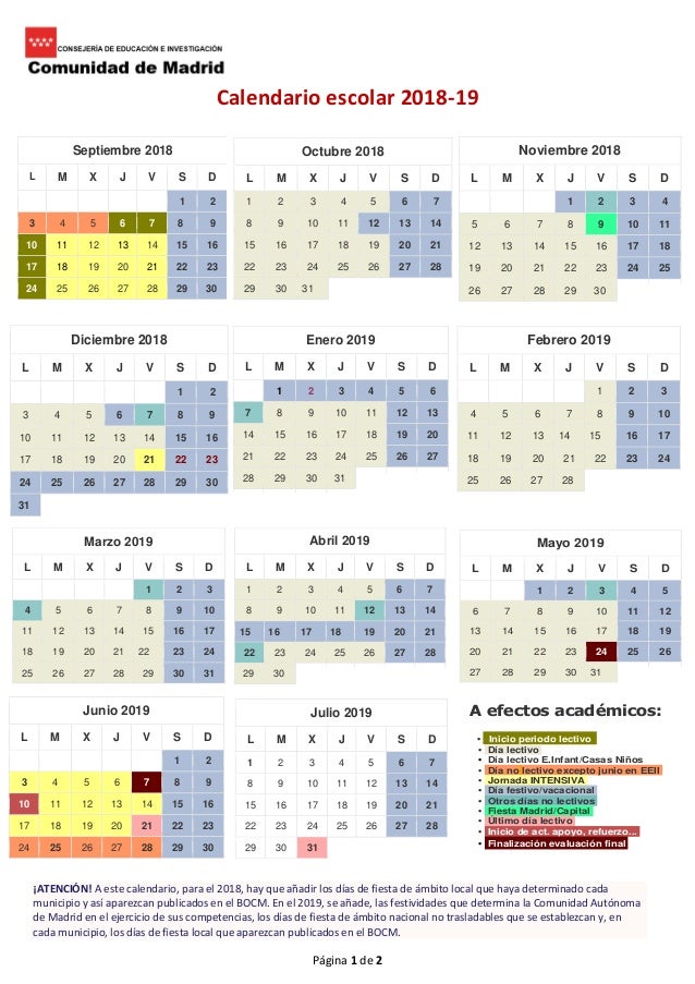 Calendarioescolar calendario escolar madrid capital