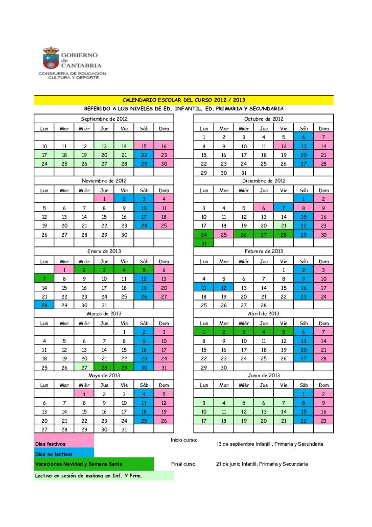 Calendario Escolar 12 13 calendario escolar cantabria 12 13