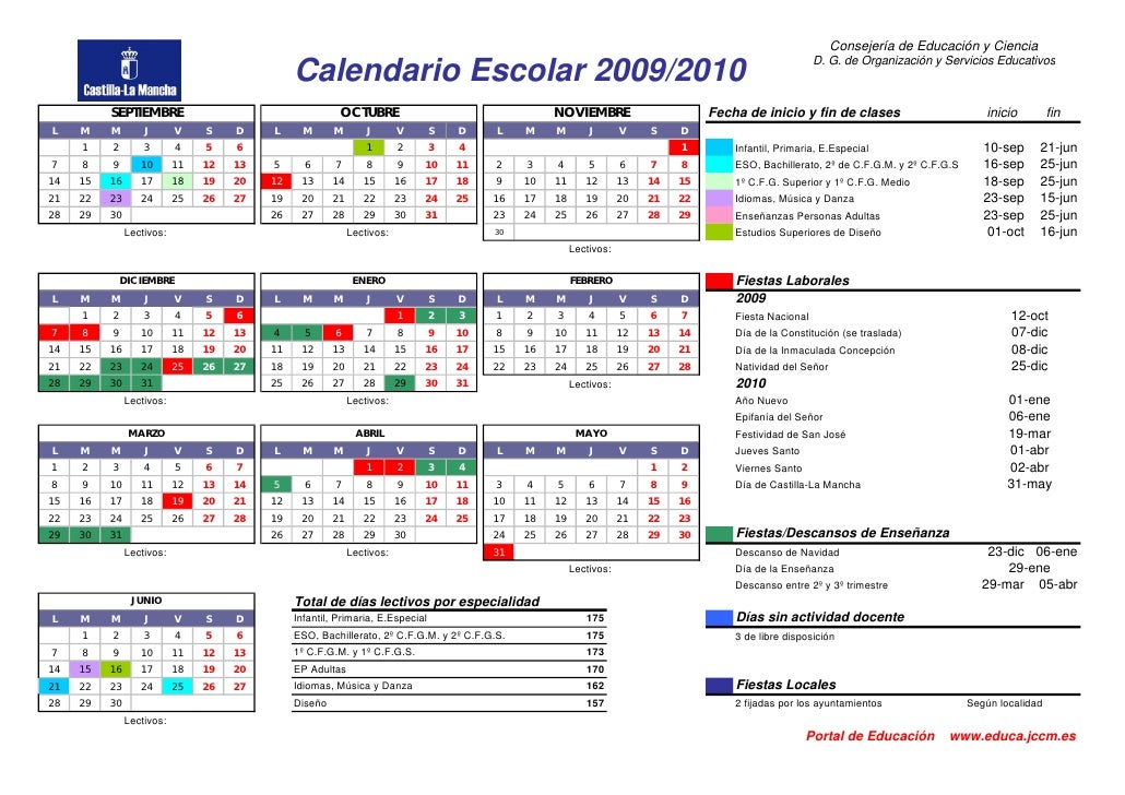 Calendario Escolar 2009 2010 calendario escolar castilla la mancha 2009