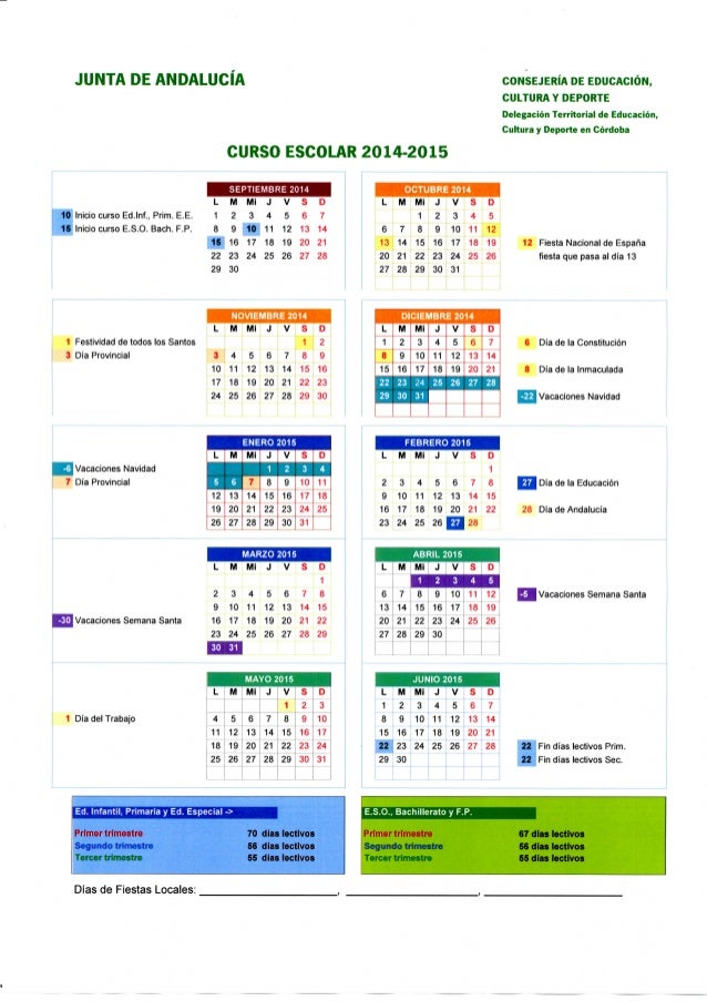 Calendario Escolar 2014 2015 calendario escolar andalucia 14 15