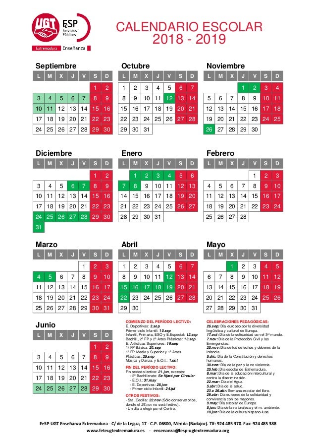 Calendario Escolar 2018 19 calendario escolar 14 15 extremadura