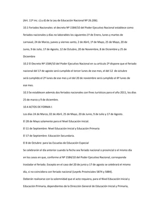 Calendario escolar año 2011