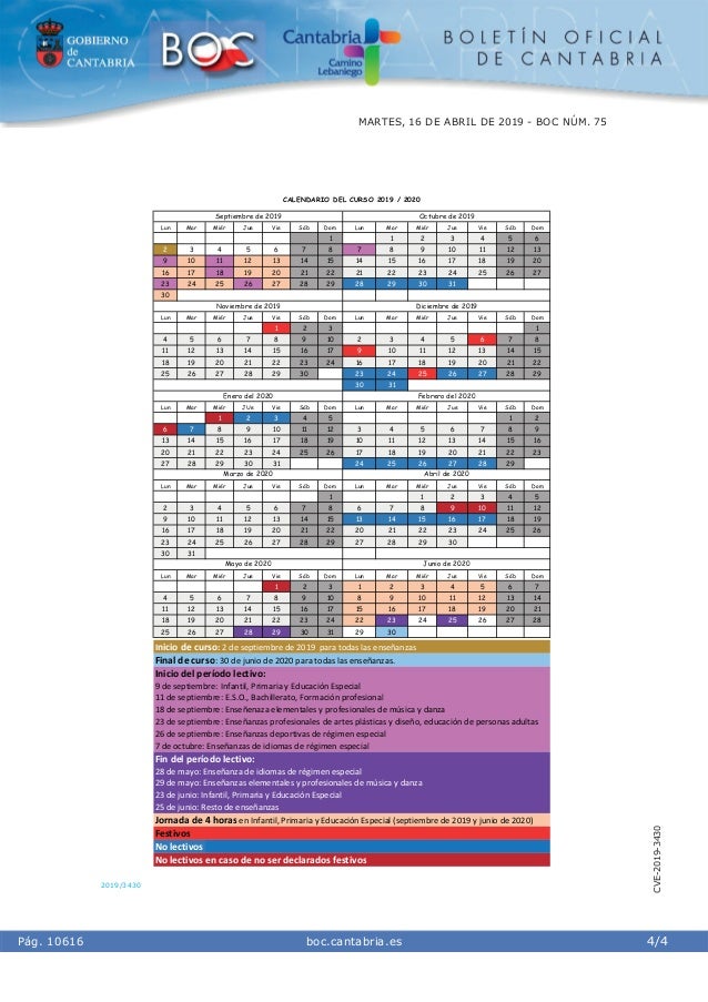 Calendario Escolar Cantabria 2019 2020 calendario escolar cantabria 12 13